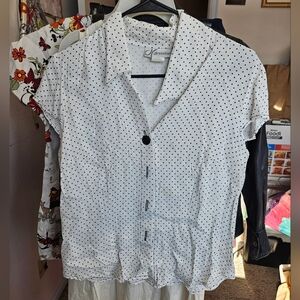 White Polka Dot Button-Up Blouse